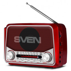 SVEN SRP-525 Red, FM/AM/SW Radio, 3W RMS, 8-band radio receiver, built-in audio files player from USB-fash, microSD and SD card storage devices, telescopic swivel antenna, built-in battery